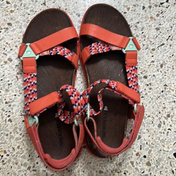 Merrell Around Town Sunvue woven sandal hot coral orange blue 10 - Picture 5 of 6
